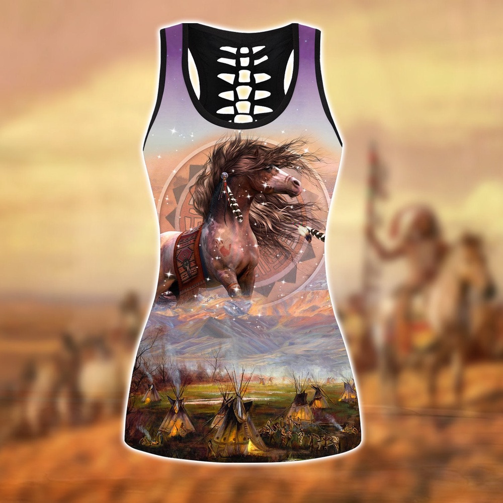 Native American Leggings, Cosmic Energy Native American Hollow Tanktop Leggings Set, Native American Tank Tops