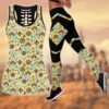 Native American Leggings, Crew Neck Racerback Native American Hollow Tanktop Leggings Set, Native American Tank Tops