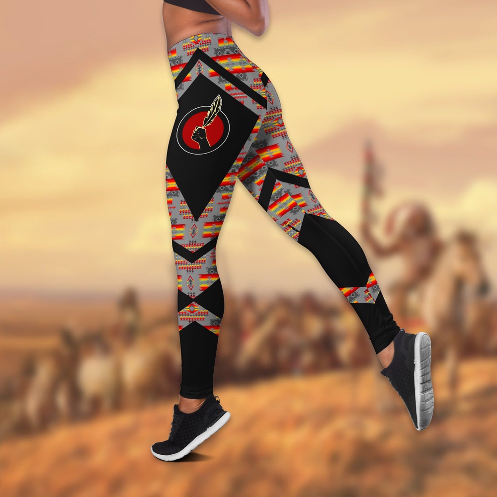 Native American Leggings, Determination Native American Hollow Tanktop Leggings Set, Native American Tank Tops