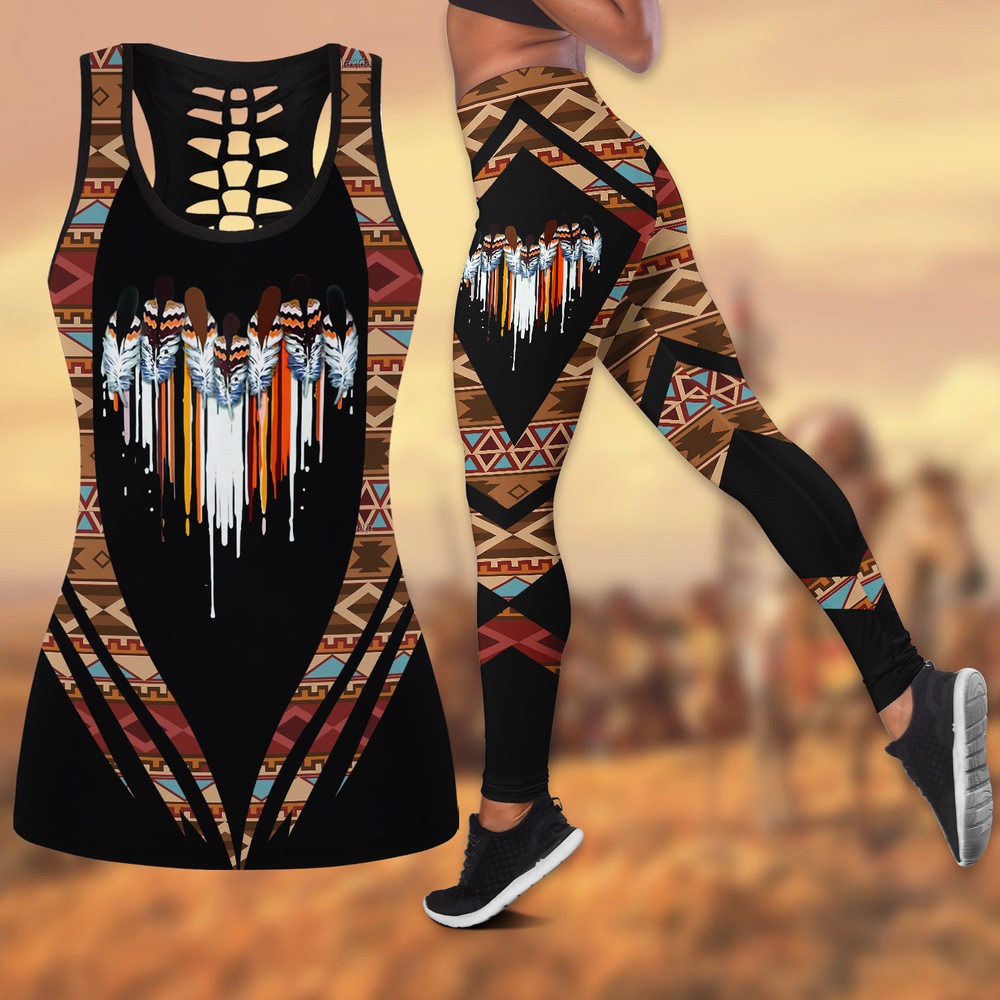 Native American Leggings, Feathered Spirit Native American 3D All Over Printed Legging Hollow Tank, Native American Tank Tops