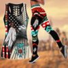 Native American Leggings, Flower Feathers Native American Hollow Tanktop Leggings Set, Native American Tank Tops