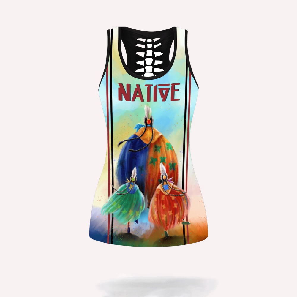 Native American Leggings, Harmonious Balance Native American 3D Legging Tank Top Set, Native American Tank Tops