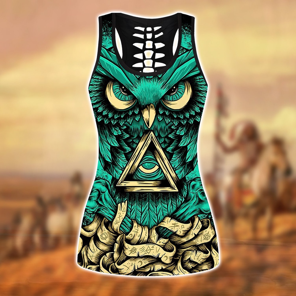 Native American Leggings, Jade Owl Native American Hollow Tanktop Leggings Set, Native American Tank Tops
