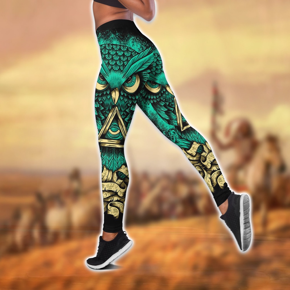 Native American Leggings, Jade Owl Native American Hollow Tanktop Leggings Set, Native American Tank Tops
