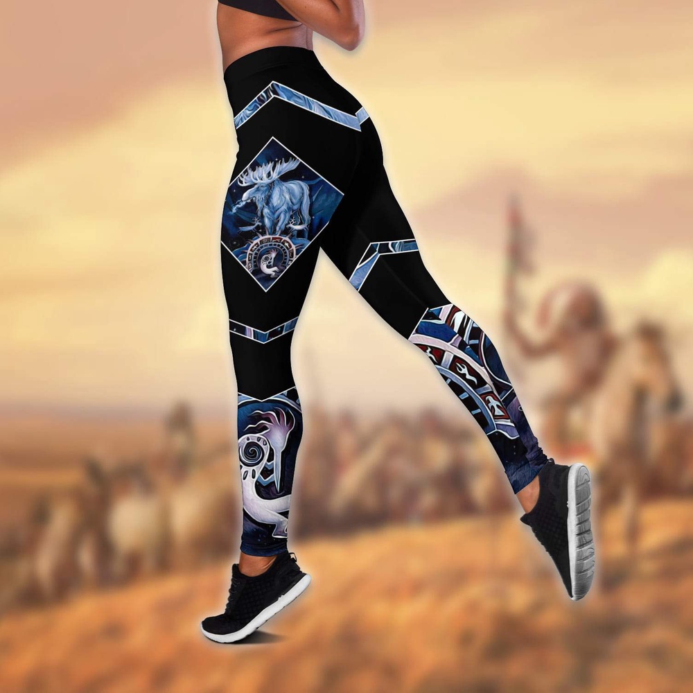 Native American Leggings, Moose Native American Hollow Tanktop Leggings Set, Native American Tank Tops