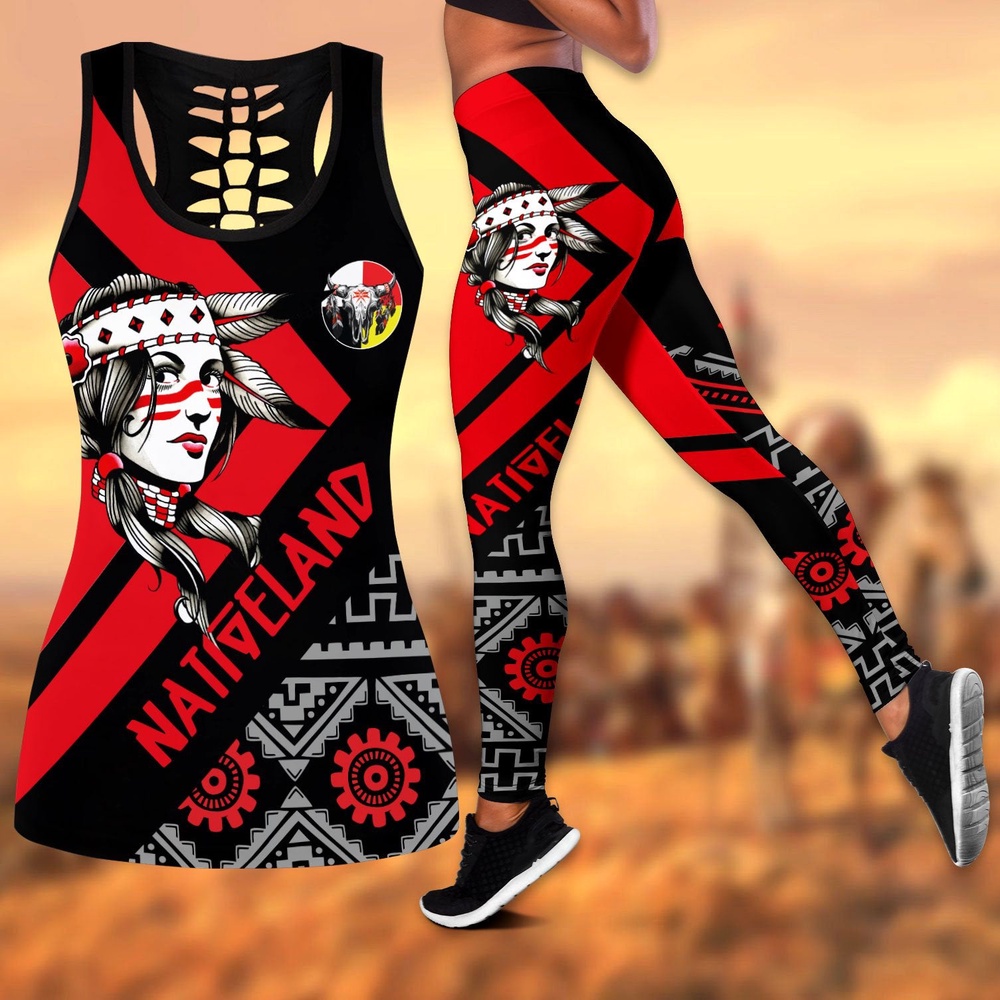 Native American Leggings, Nativeland Native American Hollow Tanktop Leggings Set, Native American Tank Tops