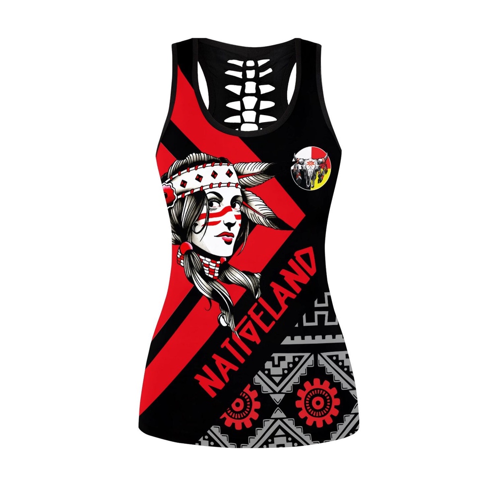 Native American Leggings, Nativeland Native American Hollow Tanktop Leggings Set, Native American Tank Tops