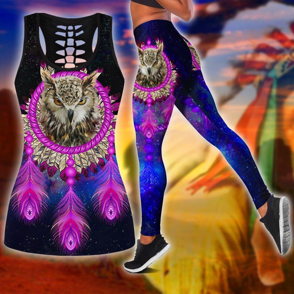 Native American Leggings, Owl Native American All Over Printed Legging Hollow Tank Top, Native American Tank Tops
