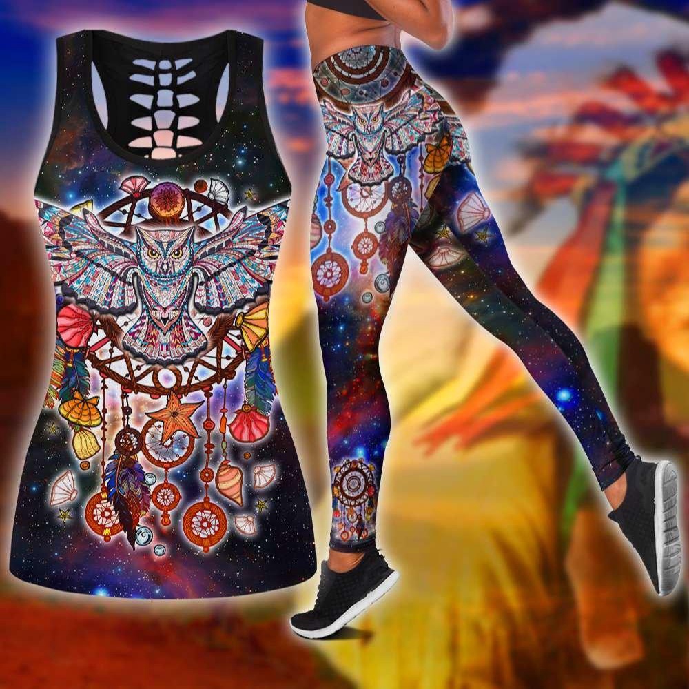 Native American Leggings, Owl Native American Hollow Tanktop Leggings Set, Native American Tank Tops