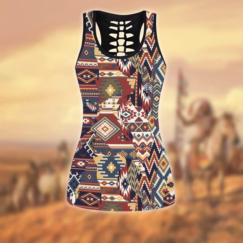 Native American Leggings, Retro Native American Hollow Tanktop Leggings Set, Native American Tank Tops