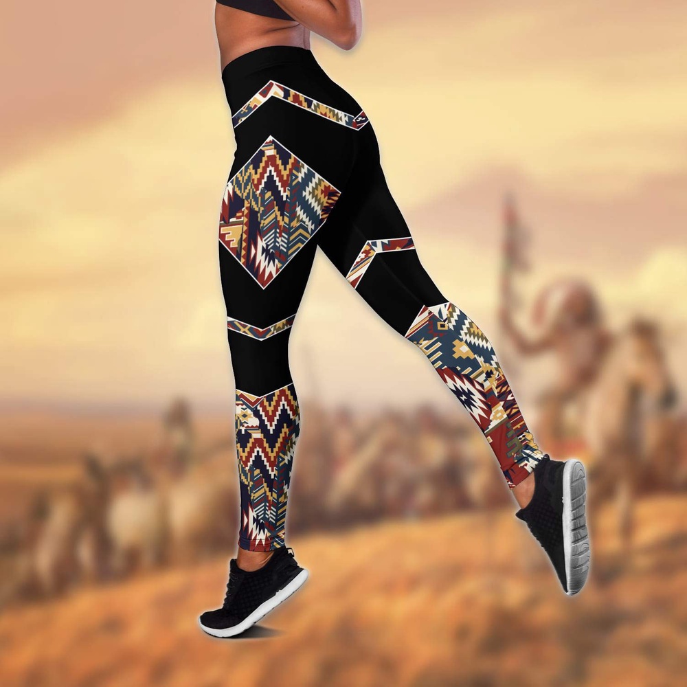 Native American Leggings, Retro Native American Hollow Tanktop Leggings Set, Native American Tank Tops