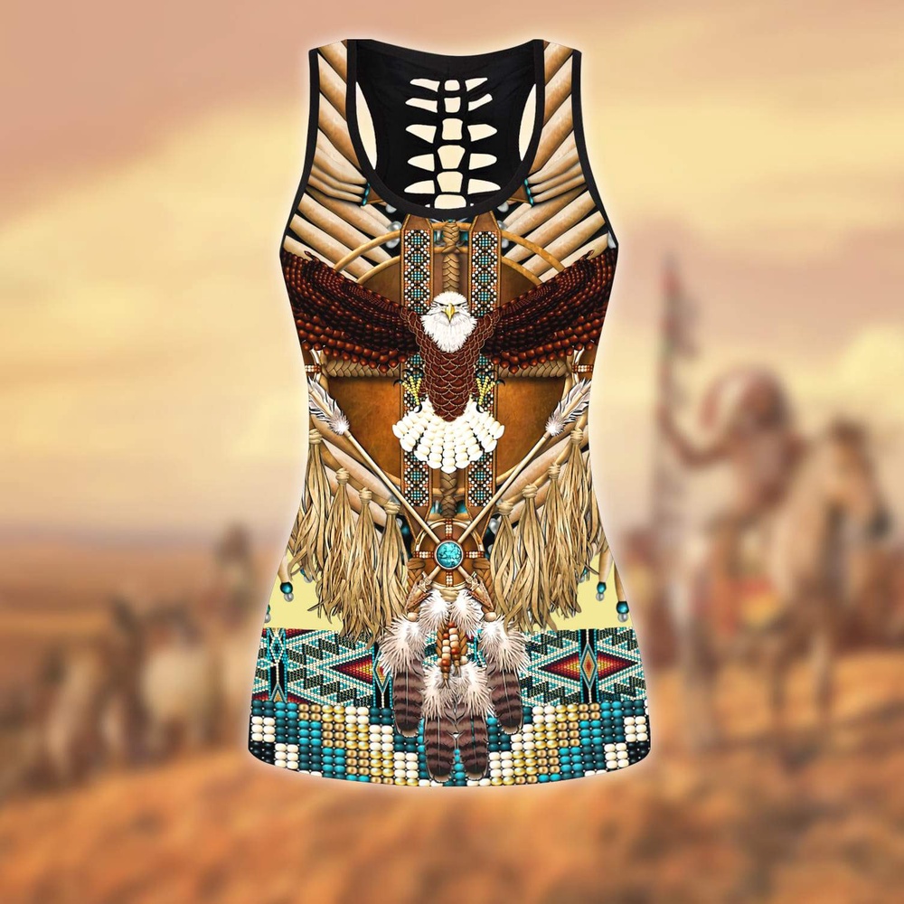 Native American Leggings, Vintage Native American Hollow Tanktop Leggings Set, Native American Tank Tops