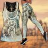 Native American Leggings, White Feathers Native American Hollow Tanktop Leggings Set, Native American Tank Tops