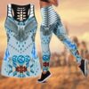 Native American Leggings, White Owl Native American All Over Printed Legging Hollow Tank Top, Native American Tank Tops