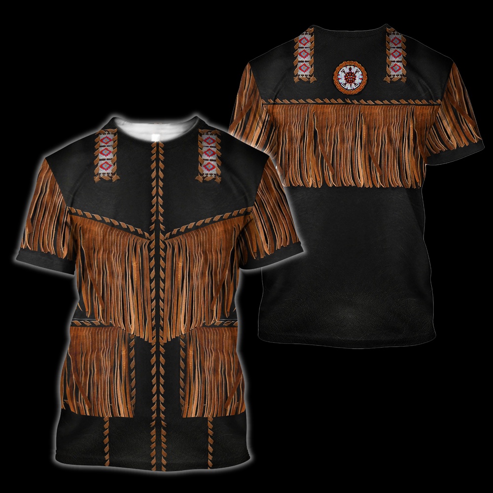 Native American T Shirt, Black And Brown Native American 3D All Over Printed T-Shirt, Beautiful Native American T Shirts