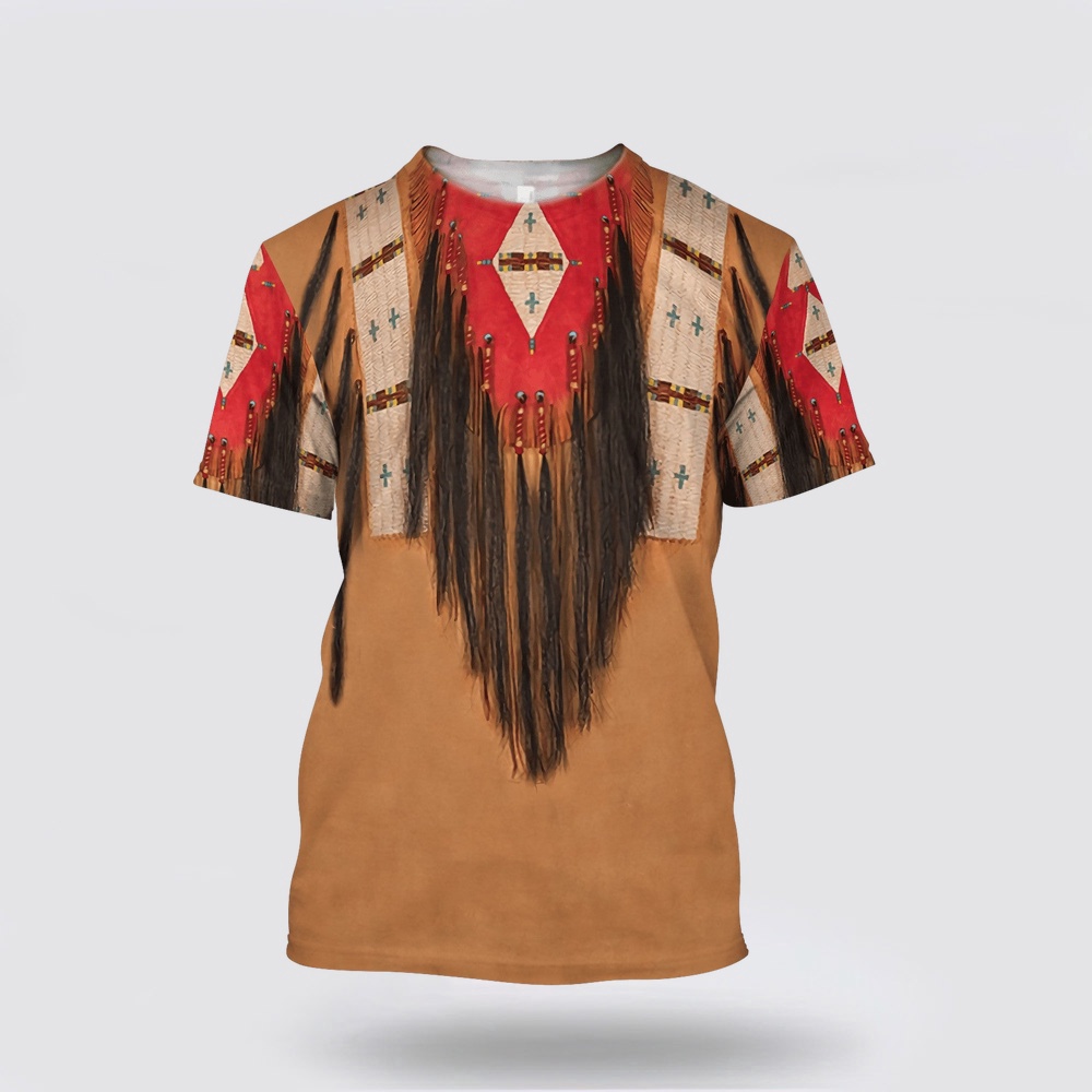 Native American T Shirt, Brown Elegance Native American 3D All Over Printed T-Shirt, Beautiful Native American T Shirts