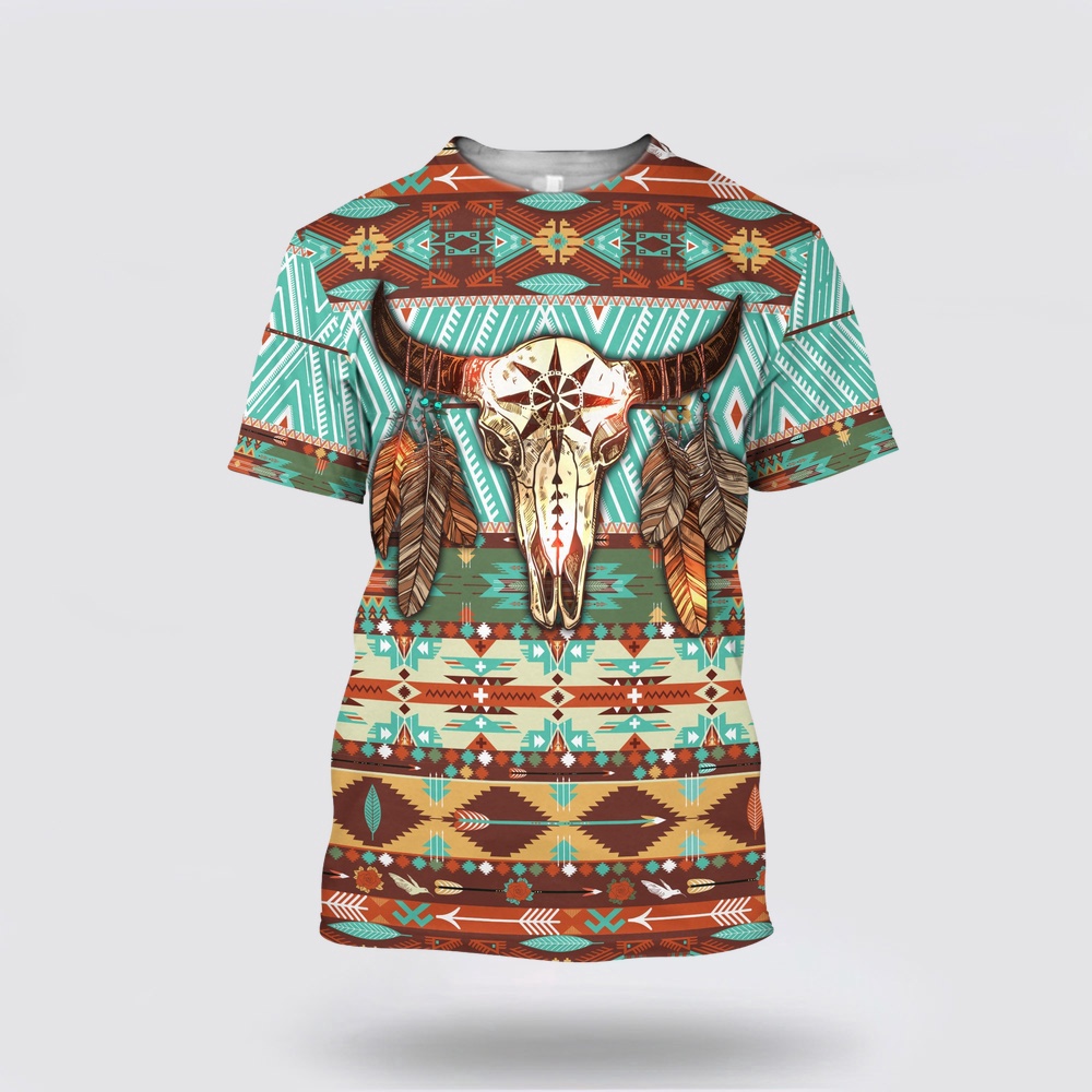 Native American T Shirt, Casual Skull Native American 3D All Over Printed T-Shirt, Beautiful Native American T Shirts