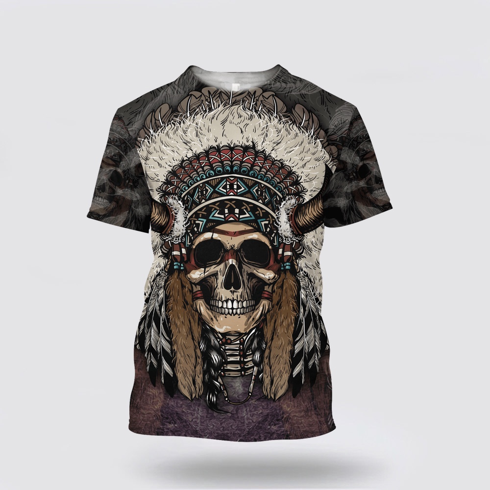 Native American T Shirt, Chief’s Skull Native American 3D All Over Printed T-Shirt, Beautiful Native American T Shirts