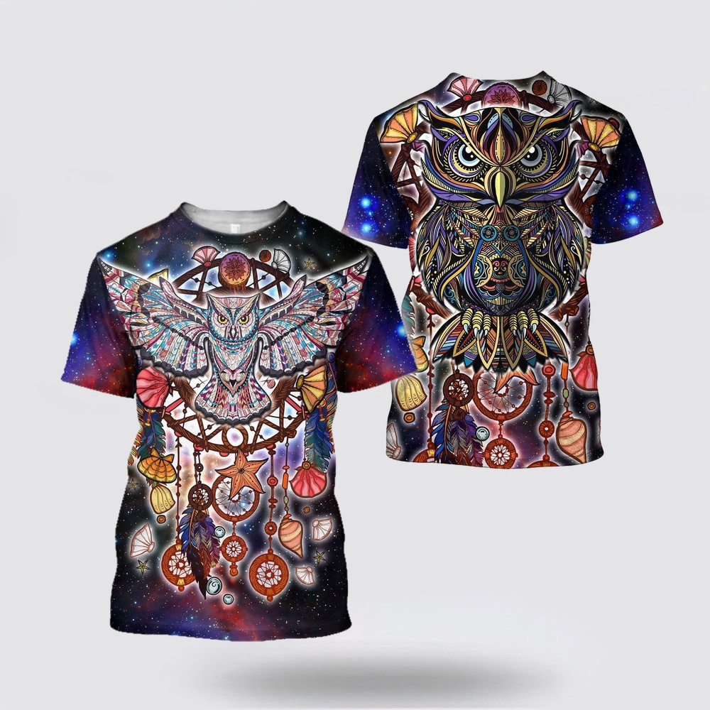 Native American T Shirt, Cosmic Owl Native American 3D Over Printed T-Shirt, Beautiful Native American T Shirts