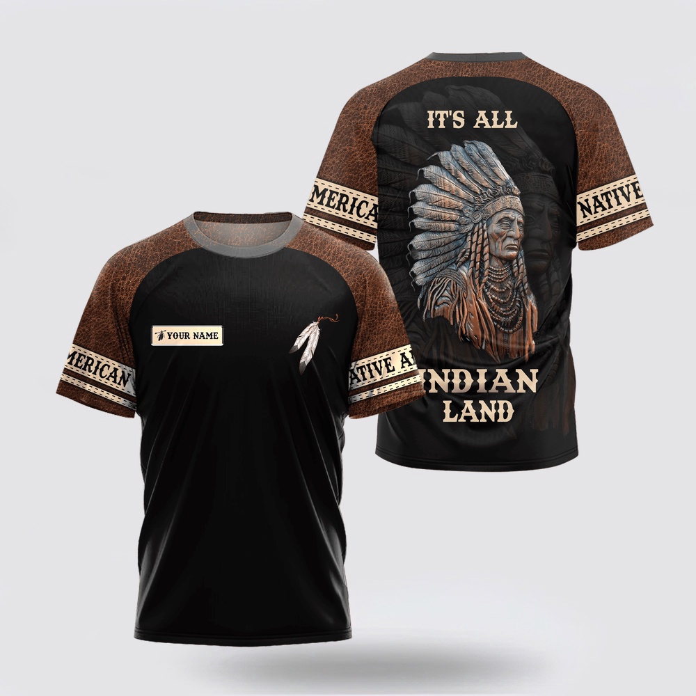 Native American T Shirt, Customized Name Black Brown Native American 3D All Over Printed T-Shirt, Beautiful Native American T Shirts