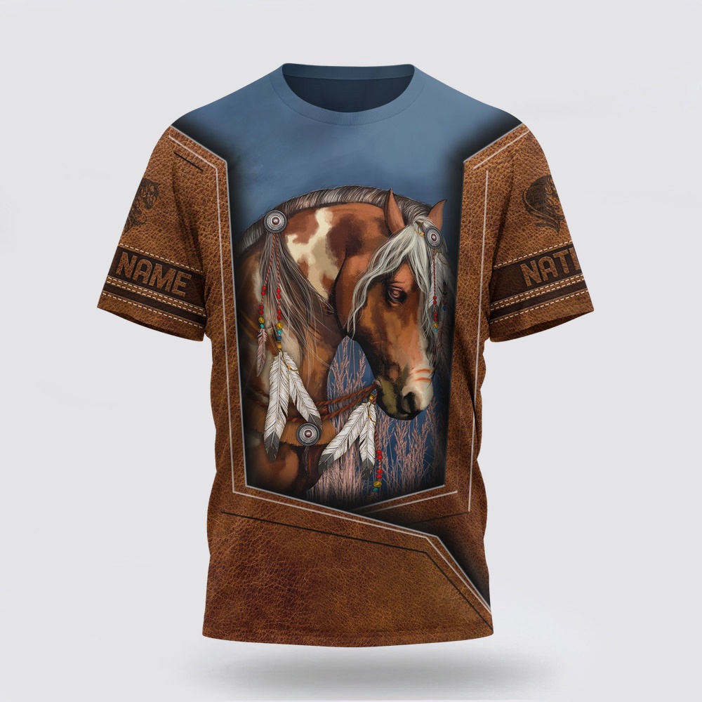 Native American T Shirt, Customized Name The Horse Native American 3D All Over Printed T-Shirt, Beautiful Native American T Shirts