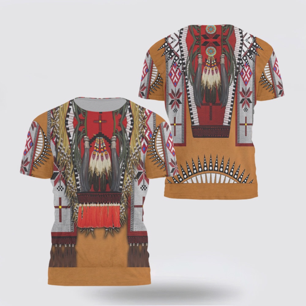 Native American T Shirt, Ethnic Totem Patterns Native American 3D All Over Printed T-Shirt, Beautiful Native American T Shirts