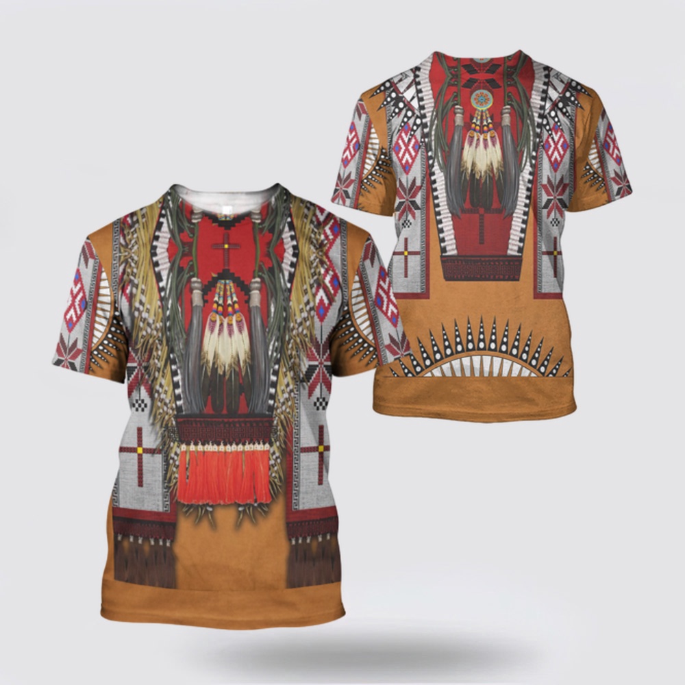 Native American T Shirt, Ethnic Totem Patterns Native American 3D All Over Printed T-Shirt, Beautiful Native American T Shirts