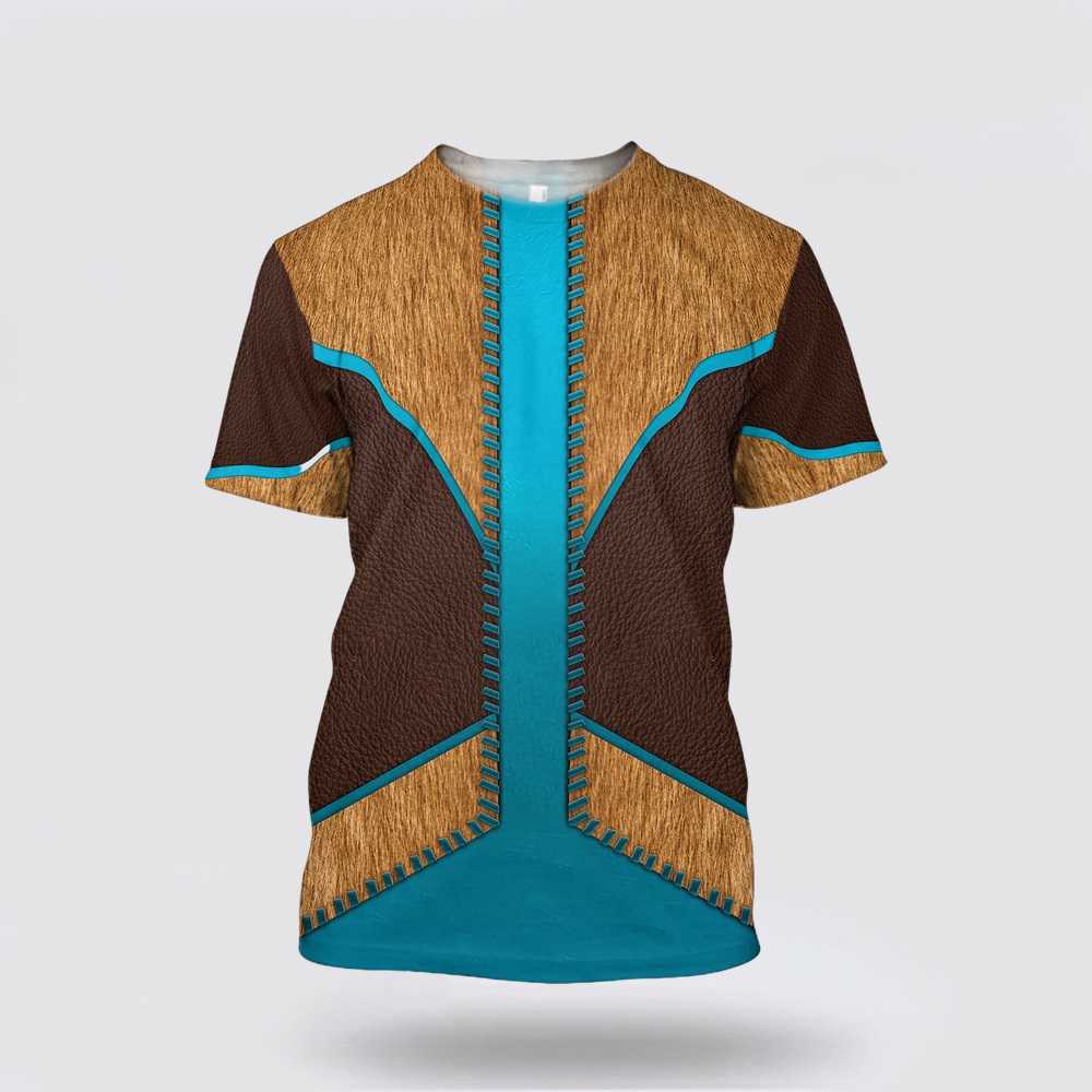 Native American T Shirt, Genuine Leather Motifs Native American 3D All Over Printed T-Shirt, Beautiful Native American T Shirts