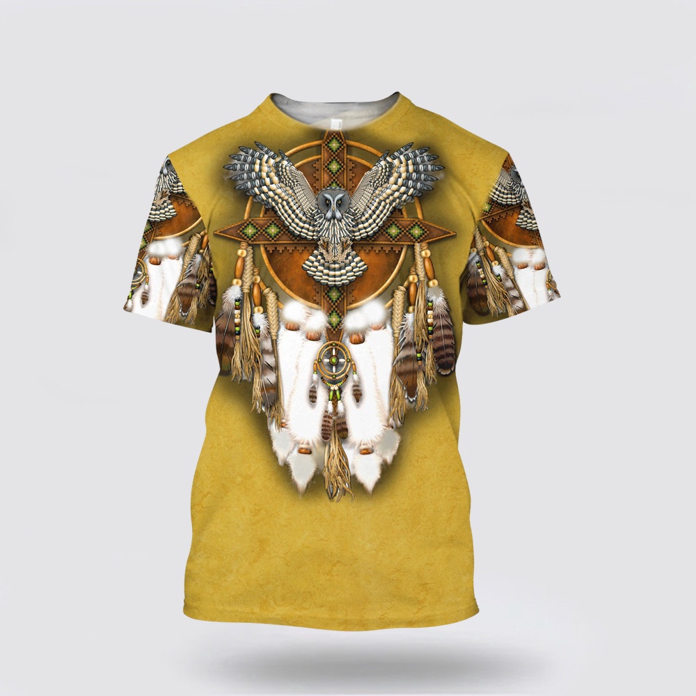 Native American T Shirt, Holy Owl Native American 3D All Over Printed T-Shirt, Beautiful Native American T Shirts