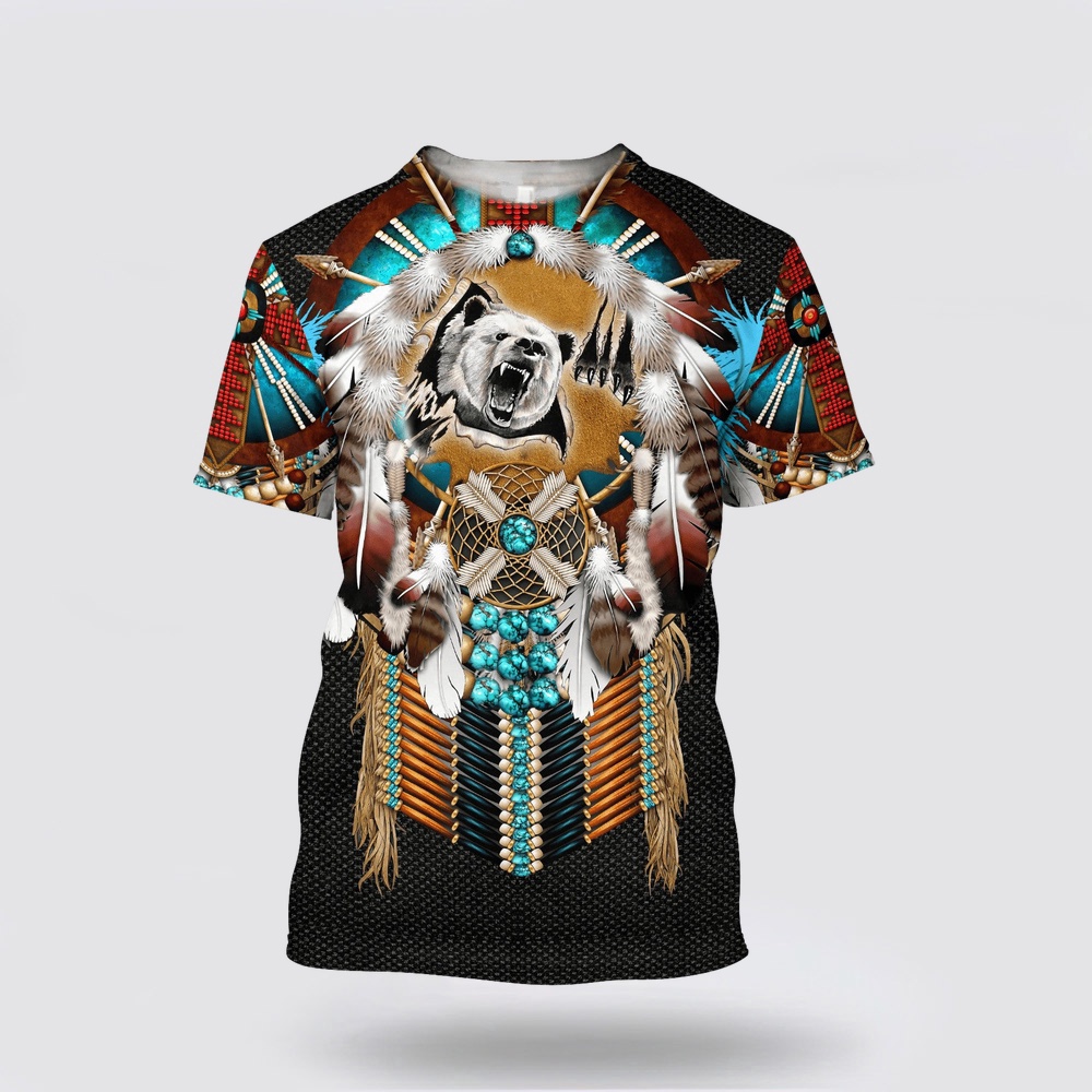 Native American T Shirt, Mighty Bear Native American 3D All Over Printed T-Shirt, Beautiful Native American T Shirts