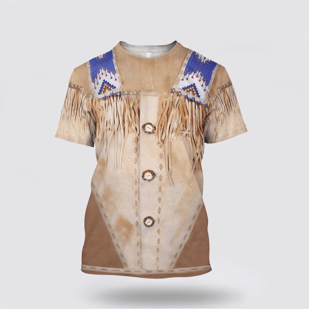 Native American T Shirt, Pale Brown Native American 3D All Over Printed T-Shirt, Beautiful Native American T Shirts