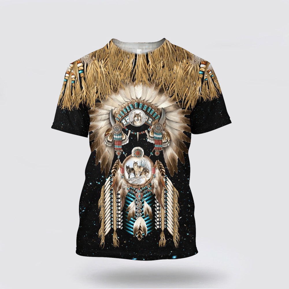 Native American T Shirt, Retro Tribal Style Pattern Native American 3D All Over Printed T-Shirt, Beautiful Native American T Shirts