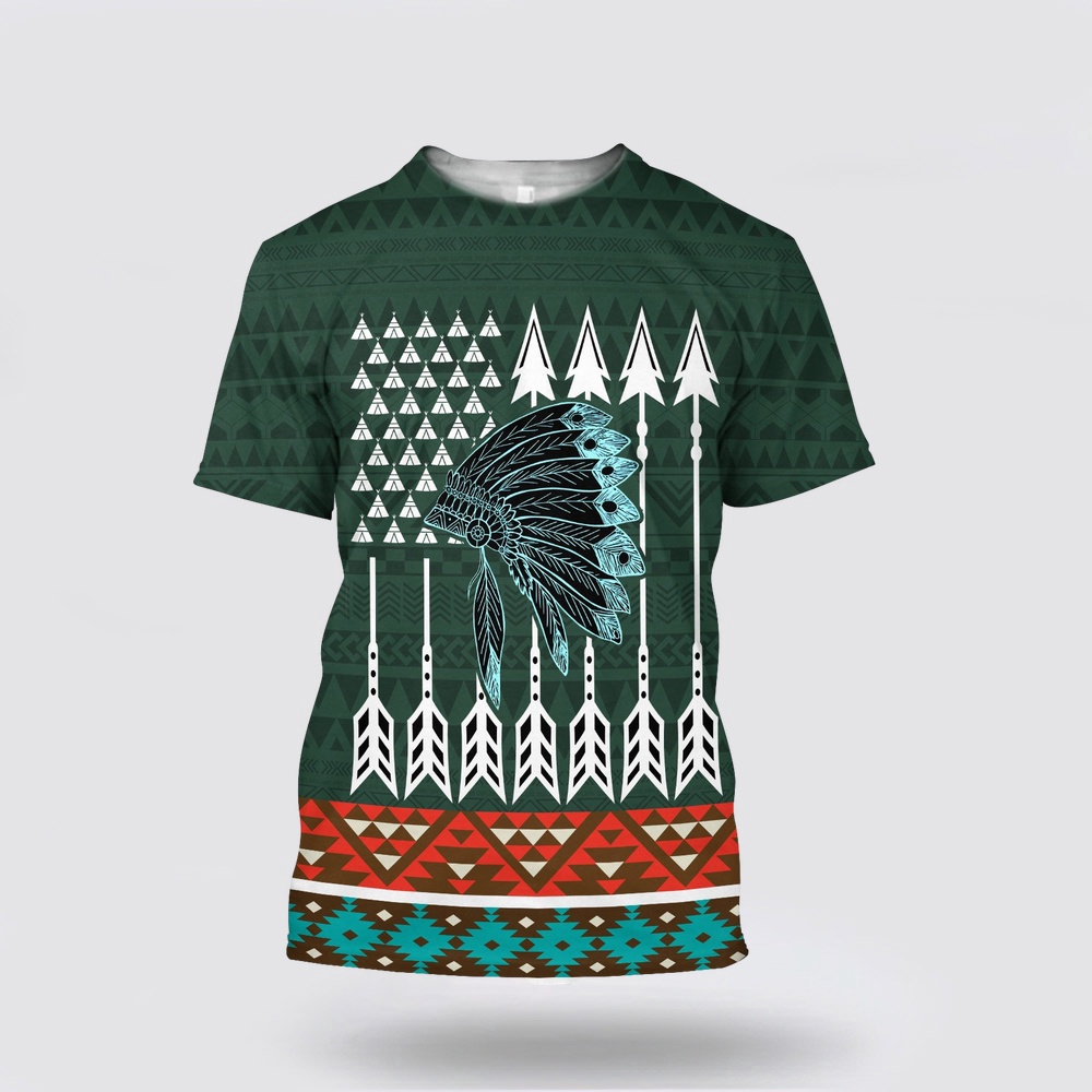 Native American T Shirt, Show Determination Native American 3D All Over Printed T-Shirt, Beautiful Native American T Shirts