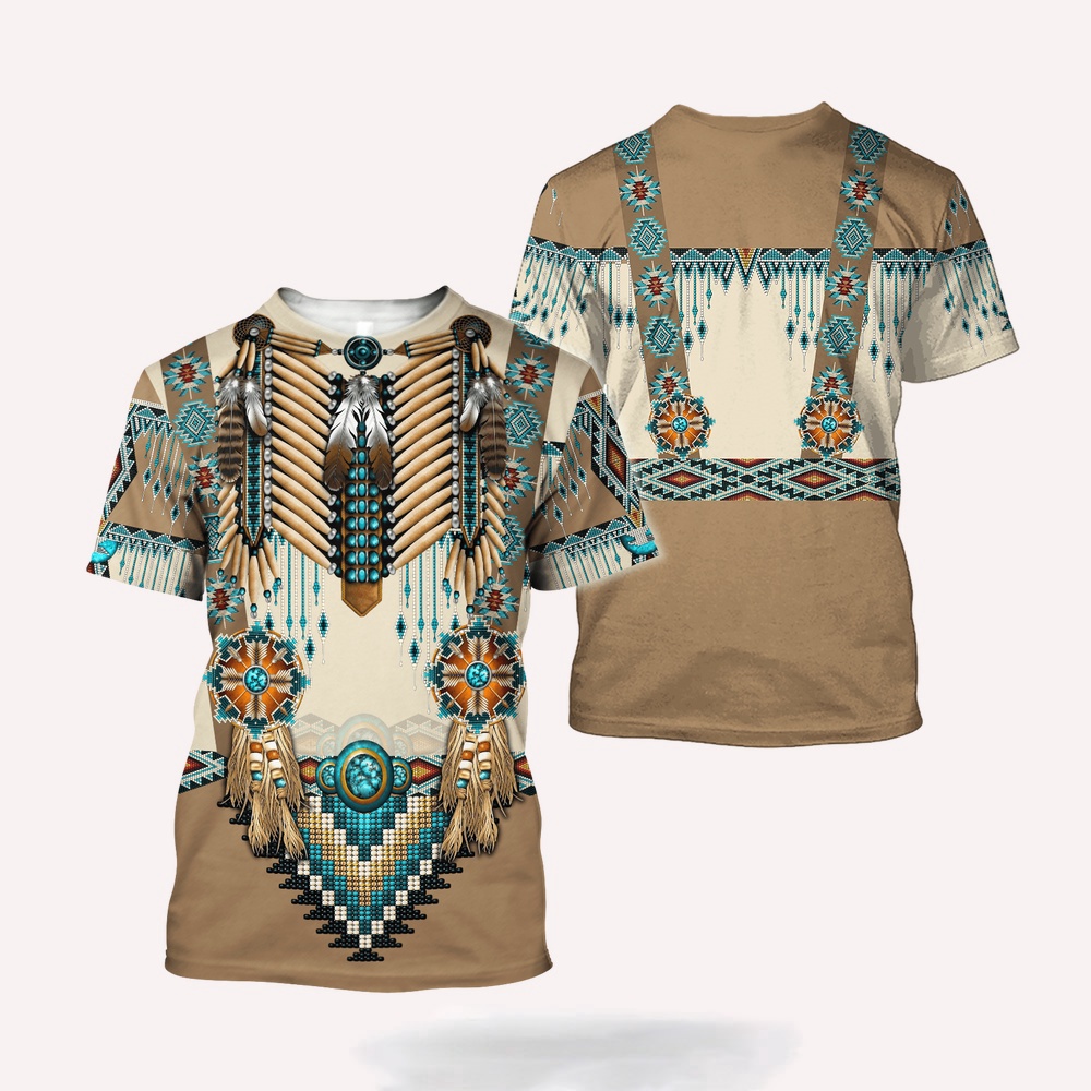 Native American T Shirt, Sky Blue Native American 3D All Over Printed T-Shirt, Beautiful Native American T Shirts