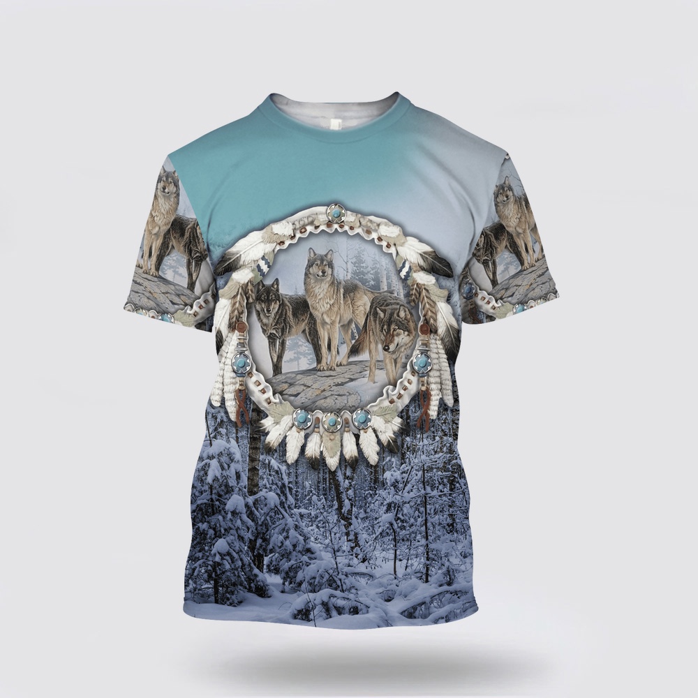 Native American T Shirt, Snowy Forest Native American 3D All Over Printed T-Shirt, Beautiful Native American T Shirts