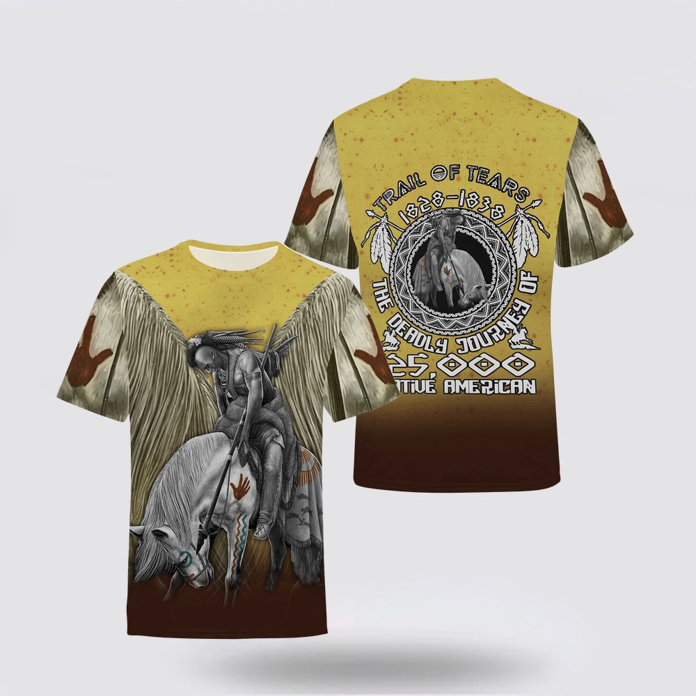 Native American T Shirt, The Deathly Journey Of Native American 3D All Over Printed T-Shirt, Beautiful Native American T Shirts