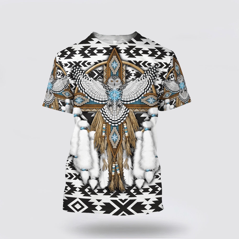 Native American T Shirt, White Owl Native American 3D All Over Printed T-Shirt, Beautiful Native American T Shirts