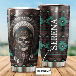 Native American Tumbler, Custom Name Aboriginal Skull&hellip;