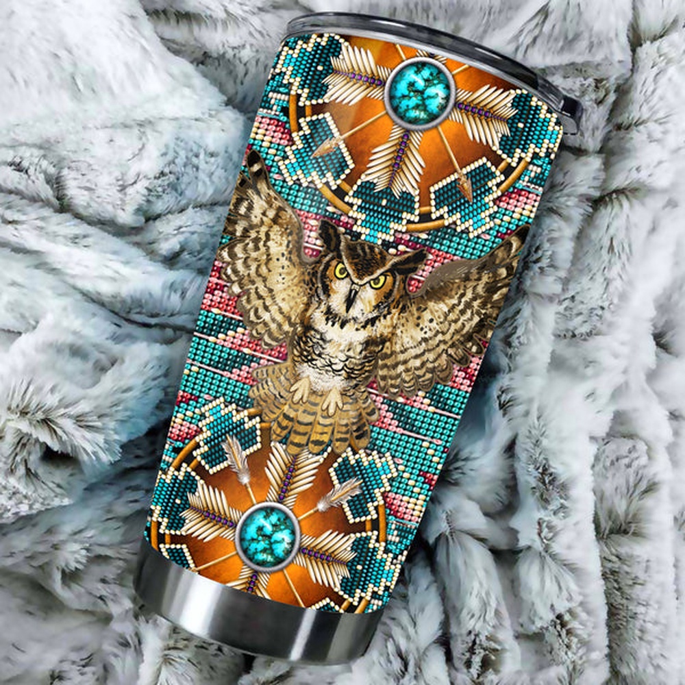 Native American Tumbler, Owl Pattern Tumbler, American Tumbler, Native Tumbler