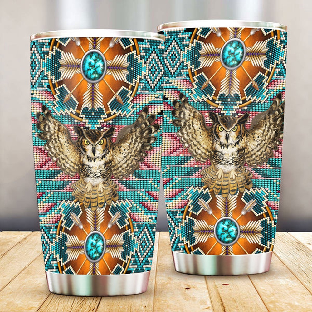 Native American Tumbler, Owl Pattern Tumbler, American Tumbler, Native Tumbler