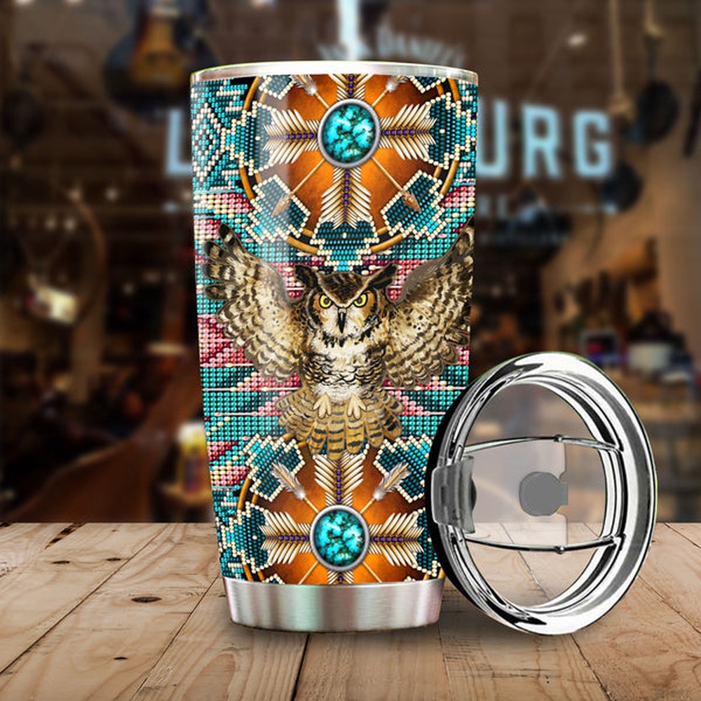 Native American Tumbler, Owl Pattern Tumbler, American Tumbler, Native Tumbler