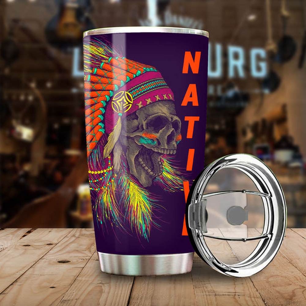 Native American Tumbler, Skull Native American Pattern, American Tumbler, Native Tumbler