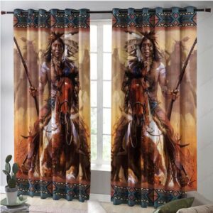 Native American Window Curtains, Combatant Native American 3D All Over Printed Window Curtain, Window Curtains