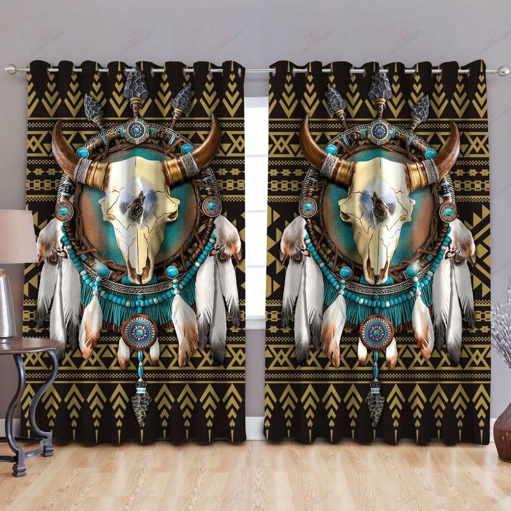 Native American Window Curtains, Dreamcatcher Skull Native American Window Curtains, Window Curtains