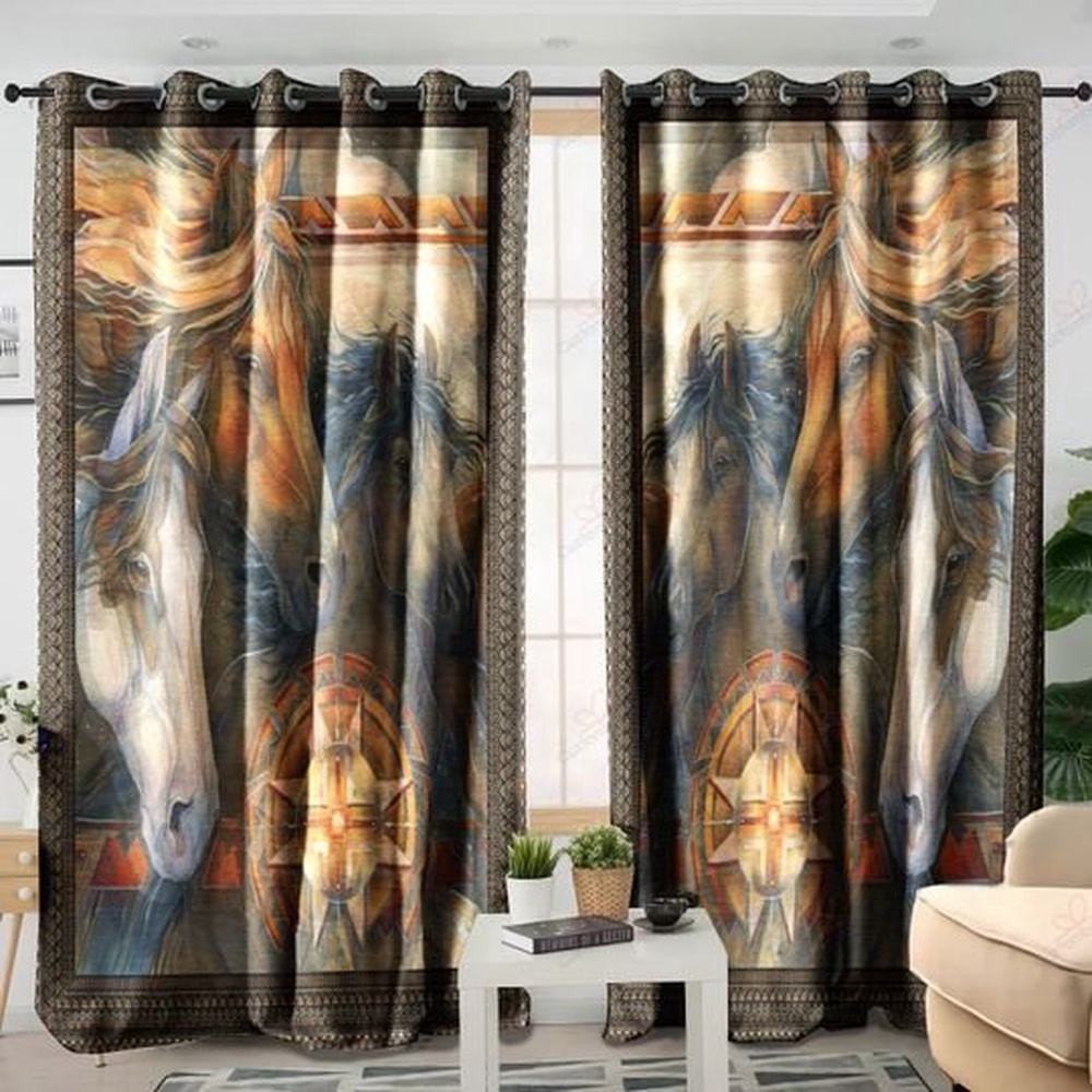 Native American Window Curtains, Horse Vintage Native American 3D All Over Printed Window Curtain, Window Curtains Native American Window Curtains, Horse Vintage Native American 3D All Over Printed Window Curtain, Window Curtains