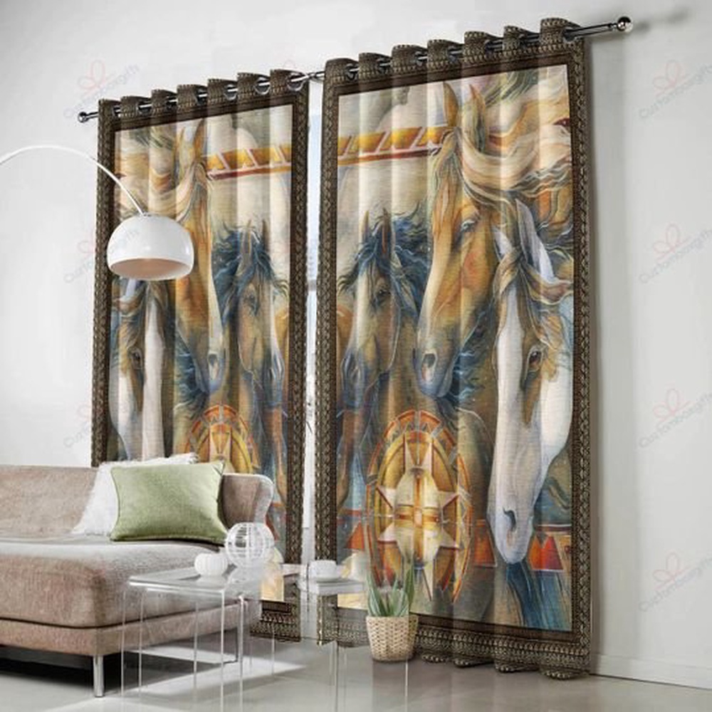 Native American Window Curtains, Horse Vintage Native American 3D All Over Printed Window Curtain, Window Curtains Native American Window Curtains, Horse Vintage Native American 3D All Over Printed Window Curtain, Window Curtains