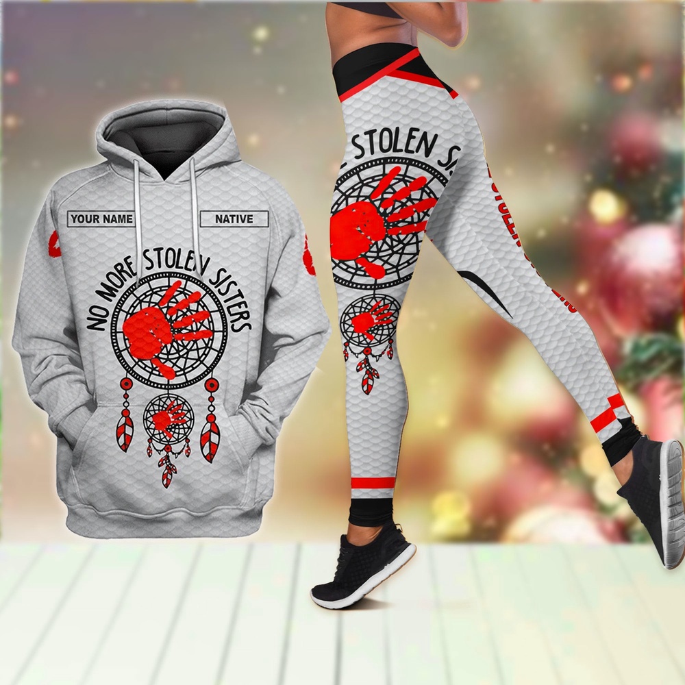 Red Hand No More Stolen Sister Native American Hoodie Leggings Set, Native American Hoodies, Native American Leggings