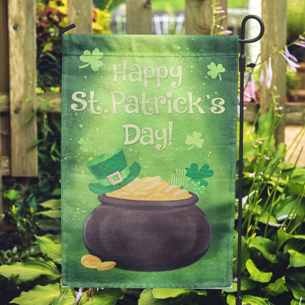 St Patrick’s Flag, Evergreen Pot Of Gold House Flag, St Patrick’s Day Garden Flag