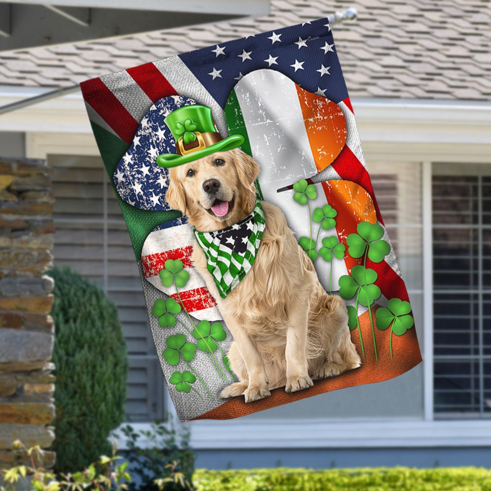 St Patrick’s Flag, Golden Retriever Dog Saint Patrick’s Day Flag, St Patrick’s Day Garden Flag