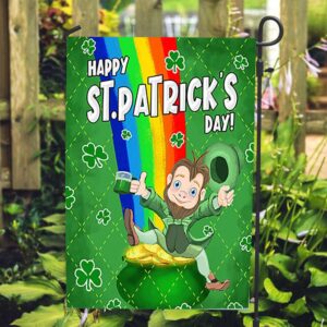 St Patrick’s Flag, Leprechaun Rainbow Double Sided&hellip;